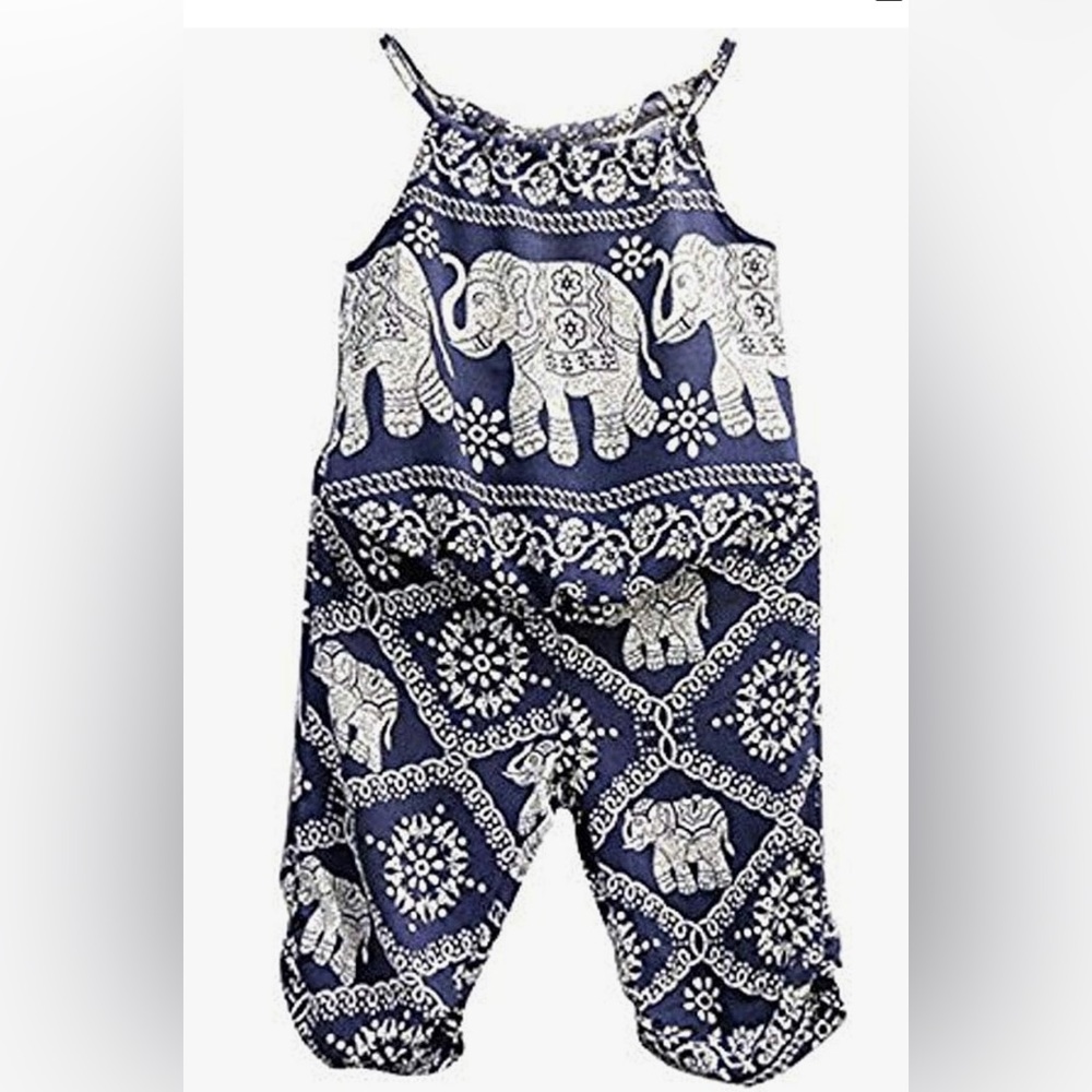 Baby Girls toddler Jumpsuit Romper, Elephant print Straps Harem Pants Outfit